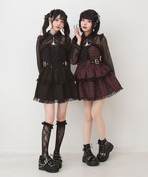 DearMyLove ワンピース スタッズジップシアーボレロレースフリルキャミ