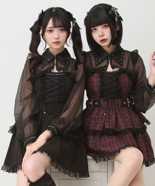 DearMyLove ワンピース スタッズジップシアーボレロレースフリルキャミ