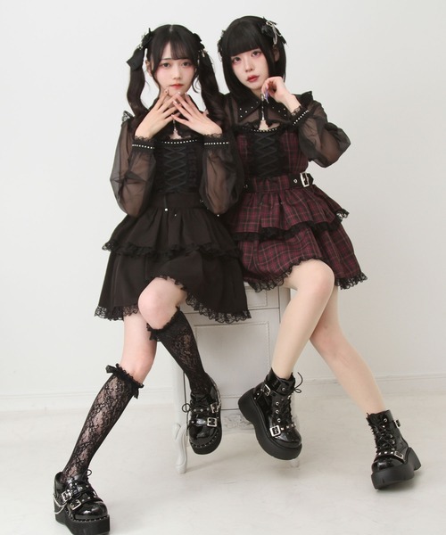 DearMyLove ワンピース スタッズジップシアーボレロレースフリルキャミ