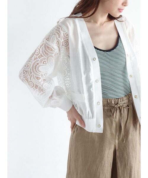 カーディガン Lace docking sheer cardigan レディース