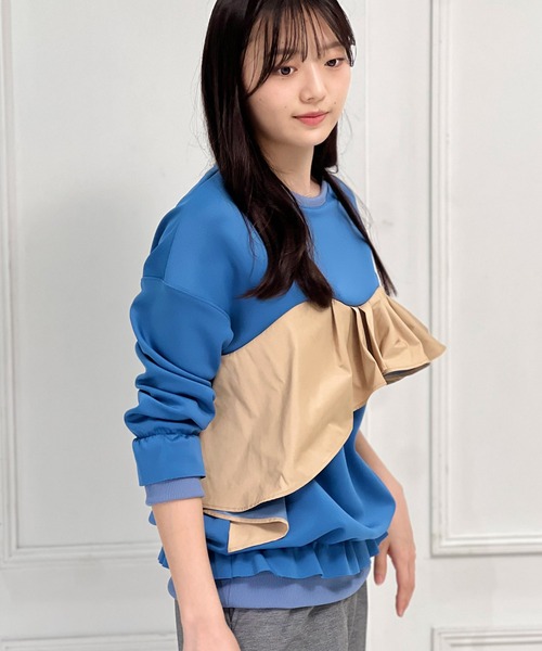 トレーナー スウェット デザインフリルプルオーバー レディース