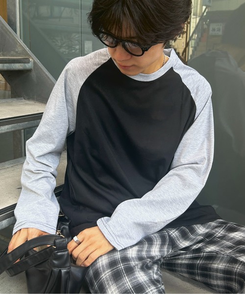 link lot tシャツ シンプルデザインラグランスリーブロンT メンズ