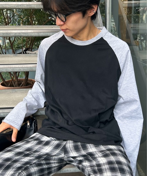 link lot tシャツ シンプルデザインラグランスリーブロンT メンズ