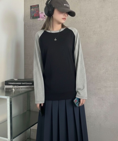 link lot tシャツ シンプルデザインラグランスリーブロンT メンズ