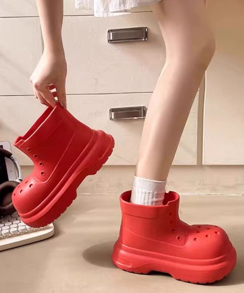 miumiu美品 ロゴソール 真っ赤な厚底レインブーツ 長靴 37 aimoha（アイモハ） 長靴 レインブーツ ユニーク厚底レインブーツ（PVC