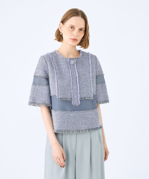 Ballsey（ボールジィ） ブロッキングツイード ハーフスリーブプル