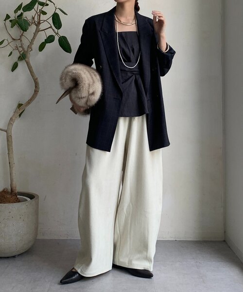 DouDou ジャケット テーラードジャケット 肩パッドチェック