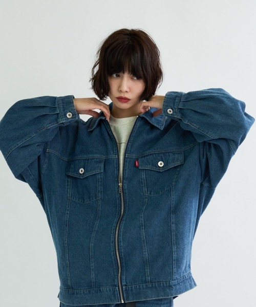 デニムジャケット gジャン ビッグシルエットデニムジャケット　ブルー A.D.C.L. デニムジャケット gジャン ジップ仕様 オーバーサイズ ビック