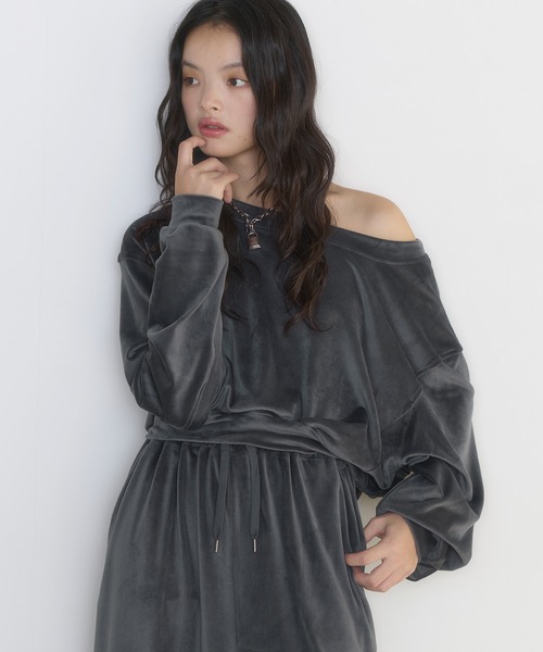 MSGirl セットアップ ワンショルダーラインストーン入りセットアップ