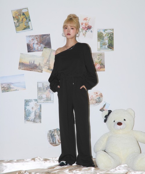 MSGirl セットアップ ワンショルダーラインストーン入りセットアップ