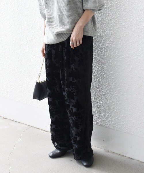 SHIPS any パンツ any:「手洗い可能」フラワー オパール タック