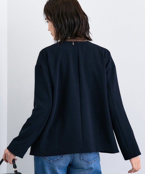 未使用　インディヴィ　【洗える】ナチュラル ノーカラージャケット　黒 38 INDIVI（インディヴィ） ジャケット ノーカラージャケット 「洗える