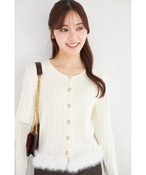 人気】23区スポーツ ファー付き ケーブル編み ニットジャケット 2