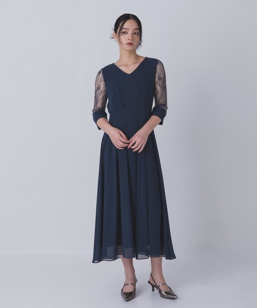 Rose of Sharon ドレス シアー袖Vネックフレアドレス : ZOZOTOWN Yahoo