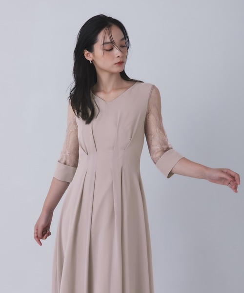 Rose of Sharon ドレス シアー袖Vネックフレアドレス : ZOZOTOWN Yahoo
