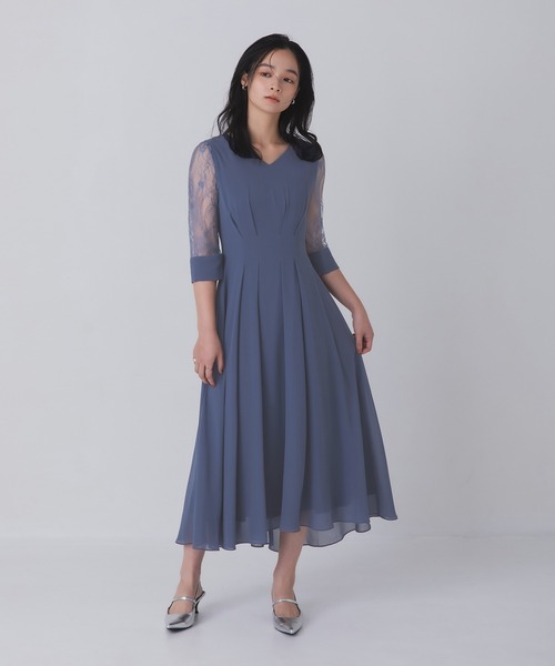 Rose of Sharon ドレス シアー袖Vネックフレアドレス : ZOZOTOWN Yahoo