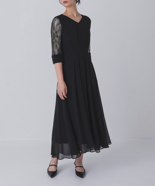 Rose of Sharon ドレス シアー袖Vネックフレアドレス : ZOZOTOWN Yahoo