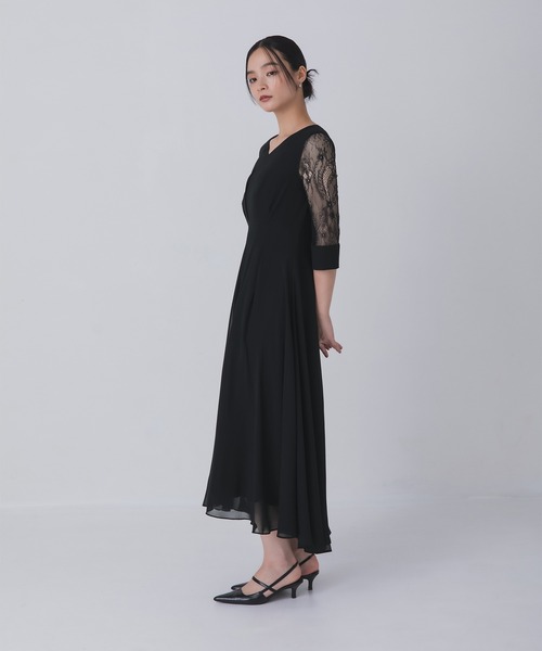 Rose of Sharon ドレス シアー袖Vネックフレアドレス : ZOZOTOWN Yahoo