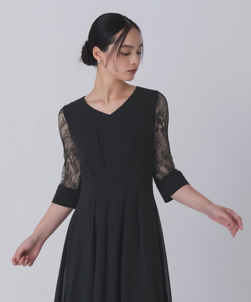 Rose of Sharon ドレス シアー袖Vネックフレアドレス : ZOZOTOWN Yahoo