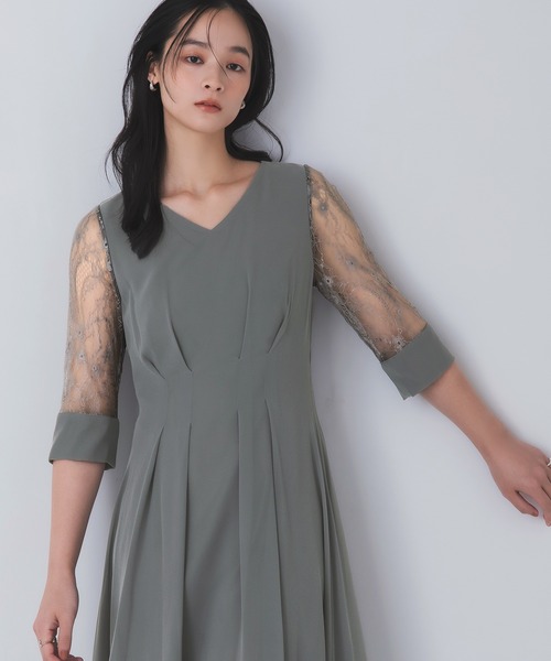 Rose of Sharon ドレス シアー袖Vネックフレアドレス : ZOZOTOWN Yahoo