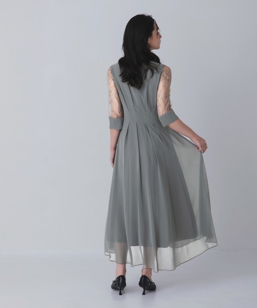 フレアドレス 長袖 シアー グレー L 結婚式 ワンピース Rose of Sharon ドレス シアー袖Vネックフレアドレス : ZOZOTOWN Yahoo