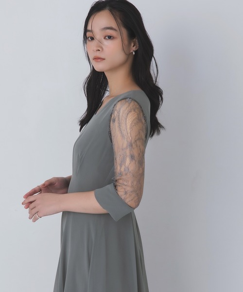 Rose of Sharon ドレス シアー袖Vネックフレアドレス : ZOZOTOWN Yahoo