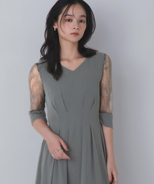 フレアドレス 長袖 シアー グレー L 結婚式 ワンピース Rose of Sharon ドレス シアー袖Vネックフレアドレス : ZOZOTOWN Yahoo