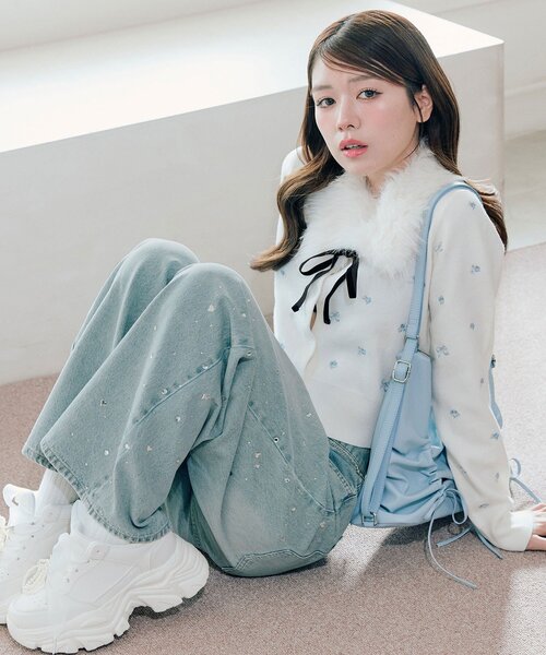 OLIVE des OLIVE（オリーブデオリーブ） ニット セーター 花刺繍ファー