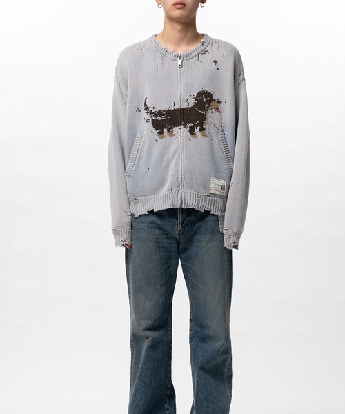 カーディガン Dog Jacquard Knit Cardigan メンズの画像