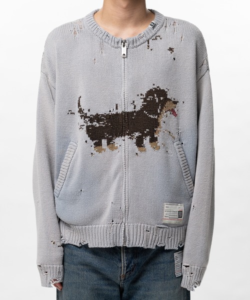 カーディガン Dog Jacquard Knit Cardigan メンズの画像