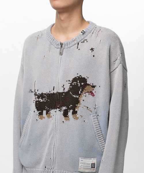 カーディガン Dog Jacquard Knit Cardigan メンズの画像