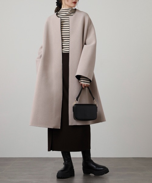 「FUNALIVE」 ノーカラーコート FREE ブラウン レディース_画像2