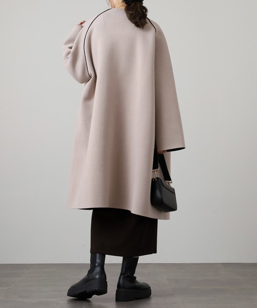 「FUNALIVE」 ノーカラーコート FREE ブラウン レディース_画像4