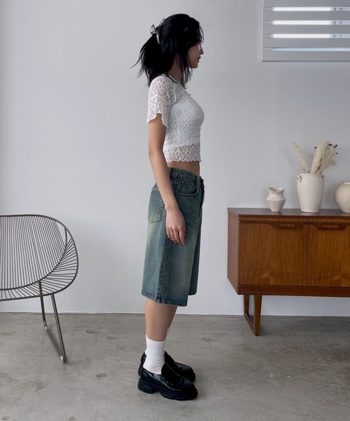 「FOLLOWIN」 デニムハーフパンツ LARGE ブルー レディース_画像5