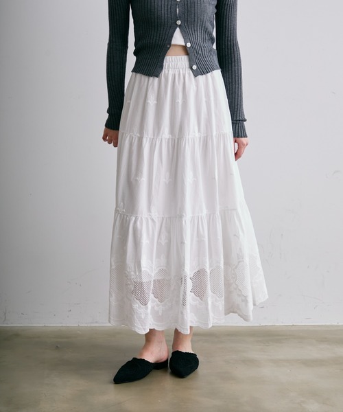Trish（トリッシュ） ロング スカート レース刺繍ティアードロング