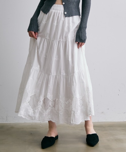 Trish（トリッシュ） ロング スカート レース刺繍ティアードロング