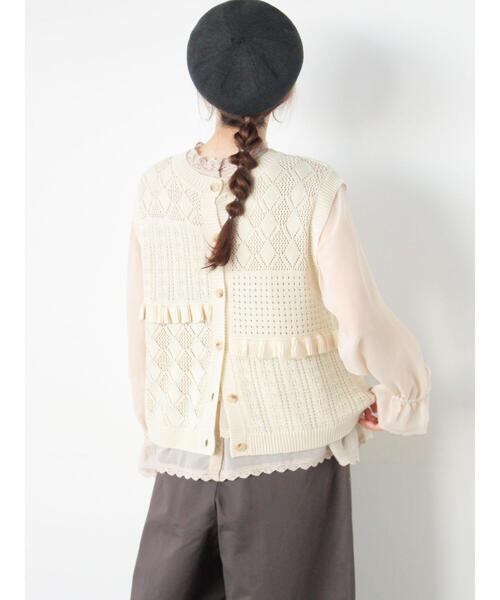 ホワイト ニットベスト　pois ポワ　knit vest Samansa Mos2（サマンサモスモス） ベスト ジレ 前後2WAYパッチワーク