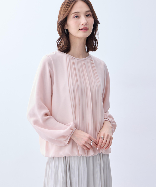 tシャツ プリーツシフォンブラウス「無地・ドット柄」 レディースの画像