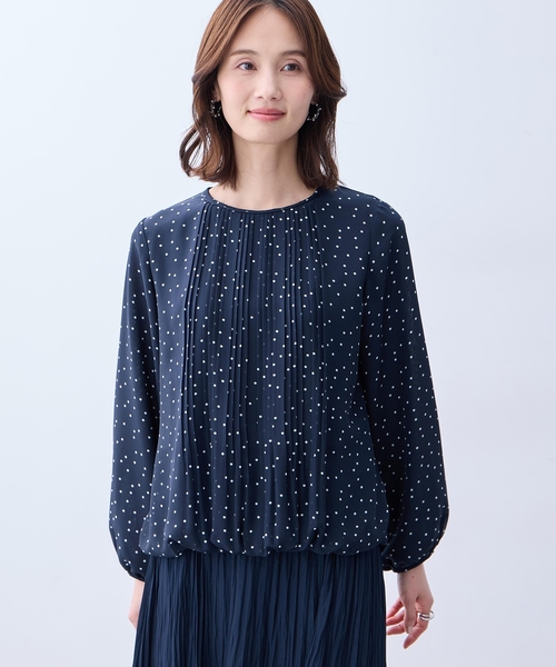 tシャツ プリーツシフォンブラウス「無地・ドット柄」 レディースの画像