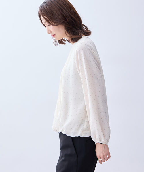 tシャツ プリーツシフォンブラウス「無地・ドット柄」 レディースの画像