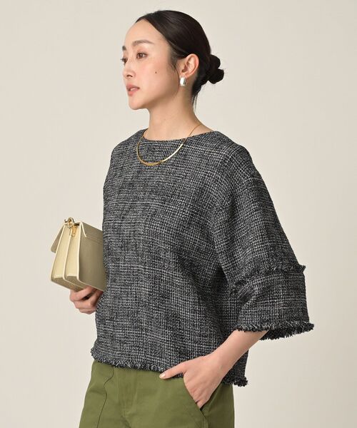 UNTITLED ブラウス ドルマンスリーブ チェック 洗える サイズ0 UNTITLED（アンタイトル） ブラウス シャツ 「洗える」ツイード