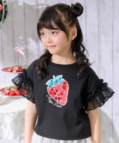 mezzo piano tシャツ Bigイチゴ袖フリル 半袖Tシャツ キッズ 子供服