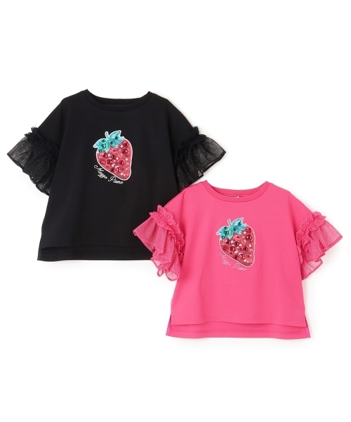 mezzo piano tシャツ Bigイチゴ袖フリル 半袖Tシャツ キッズ 子供服