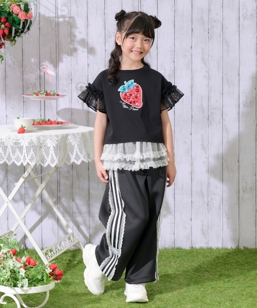 mezzo piano tシャツ Bigイチゴ袖フリル 半袖Tシャツ キッズ 子供服