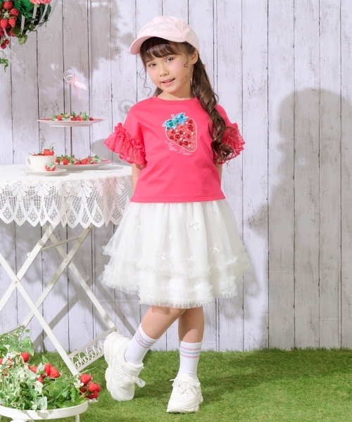 mezzo piano tシャツ Bigイチゴ袖フリル 半袖Tシャツ キッズ 子供服