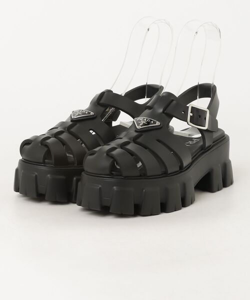 美品PRADA モノリス　ラバーサンダル ブラック36 PRADA（プラダ） モノリス ラバー サンダル 36 ブラック レディース