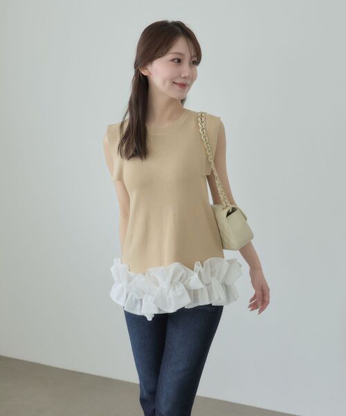 cle blatt ニット セーター フリルヘムノースリーブニット レディース