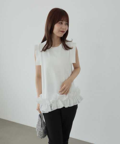 Her lip toフリル付きノースリーブニット　ホワイト cle blatt ニット セーター フリルヘムノースリーブニット レディース