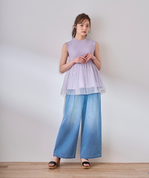 「31 Sons de mode」 ノースリーブニット フリ- ブラック レディース_画像5