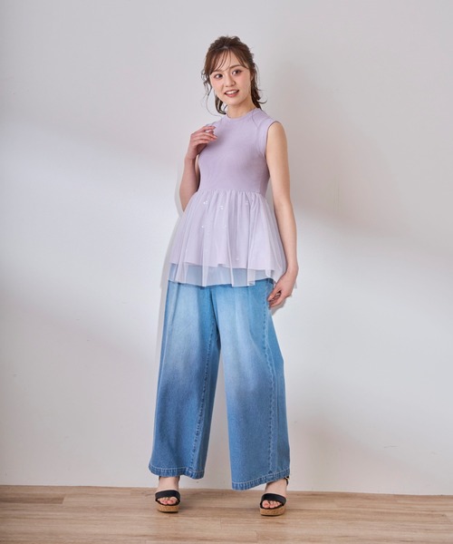 「31 Sons de mode」 ノースリーブニット フリ- ブラック レディース_画像6